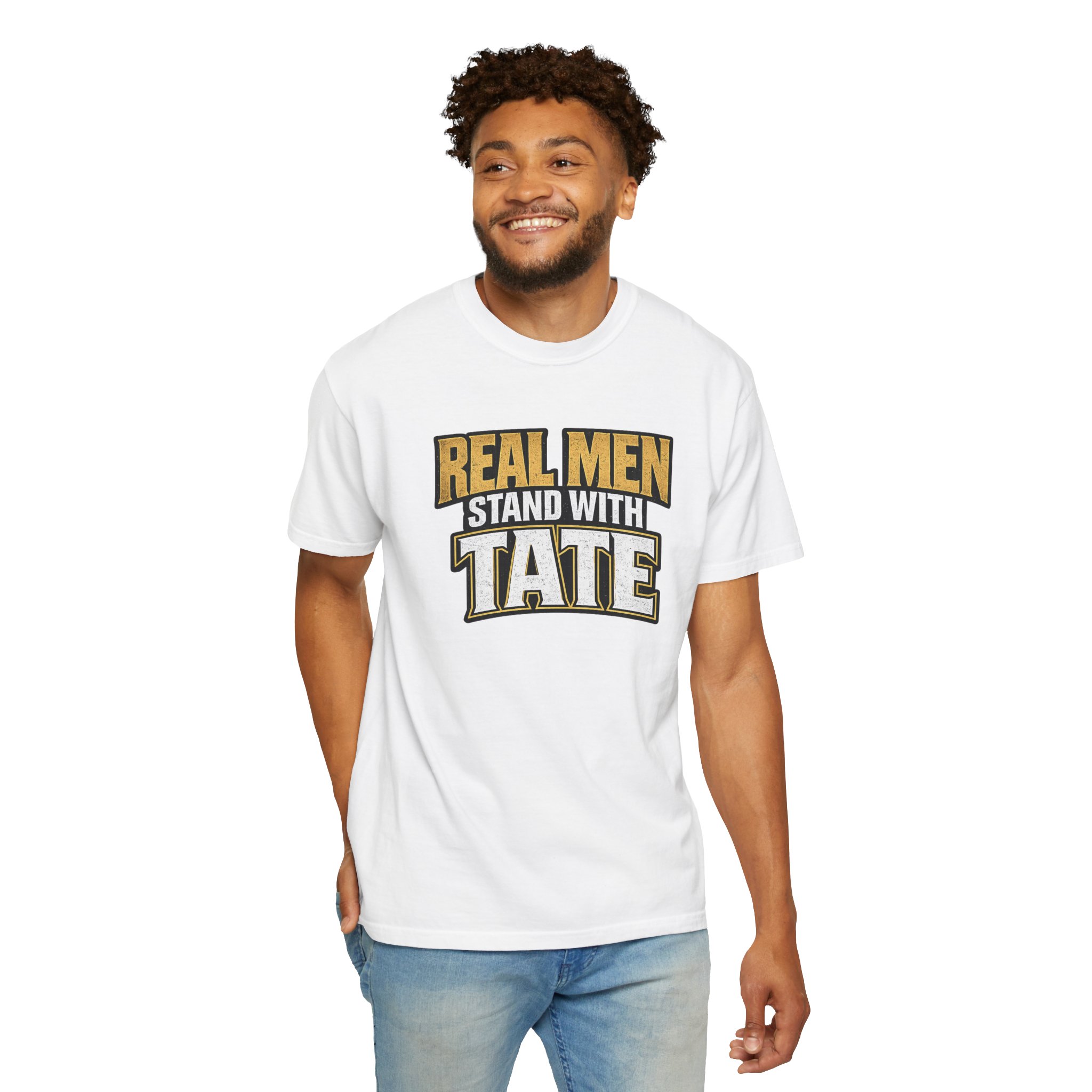 Real Men Stand With Tate - Unisex Garment-Dyed T-shirt - Image 4
